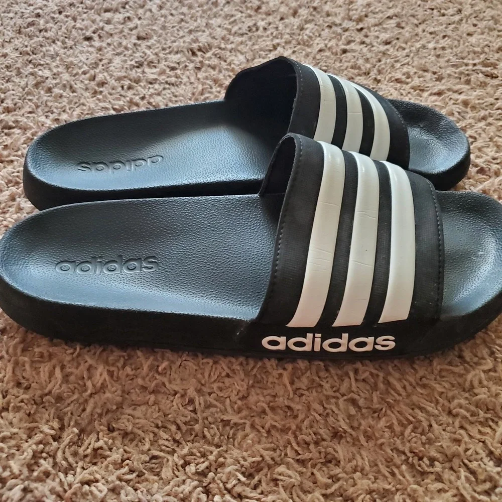 adidas Adilette Cloudfoam Plus‎ Slide Sandal in Black/White Size 12 Mens